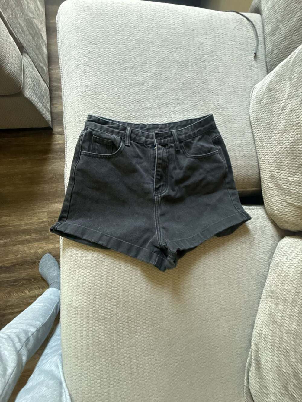 SHEIN Black Denim Cuffed Shorts Size L